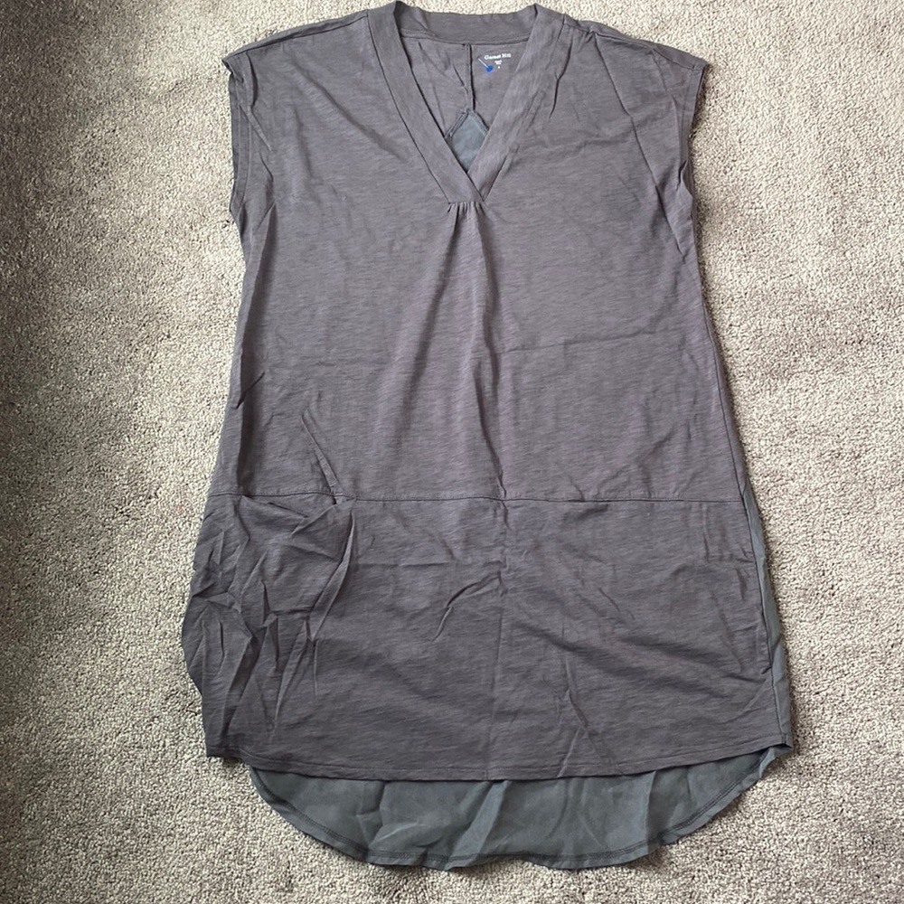 Garnet Hill Gray Sleeveless V-Neck Tunic Dress Size S Cotton Silk